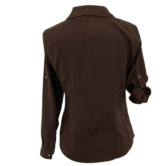 MICHAEL Michael Kors Womens Top Full Zip Long Sleeve Roll Tab Brown Size S - Picture 2 of 7